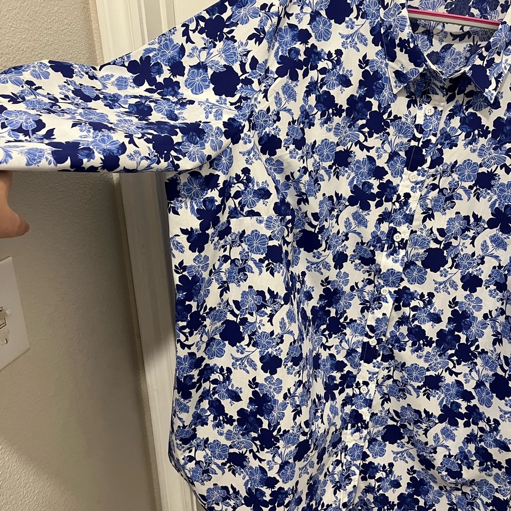 NWOT Woman Within Perfect Long Sleeve Shirt  Plus - 3X, Ultra Blue Shadow Floral - Picture 6 of 11